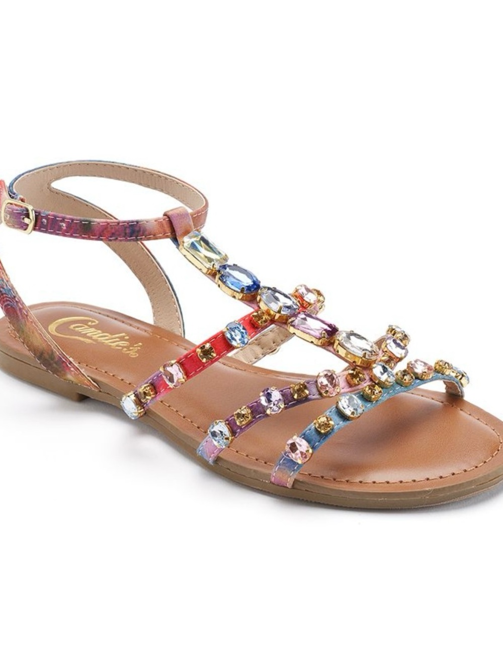 Candies Rainbow Multi-Colored Stones Strappy Flat Sandal
